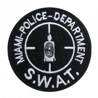Bordado Miami Police Dept. - Swat (Mira) Branco Fundo Preto