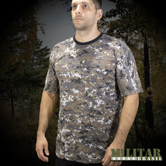 Camiseta Militar Manga Curta - Camo Woodland Russo