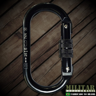 Mosquetão oval SILVER BLACK aço trava rosca 25K